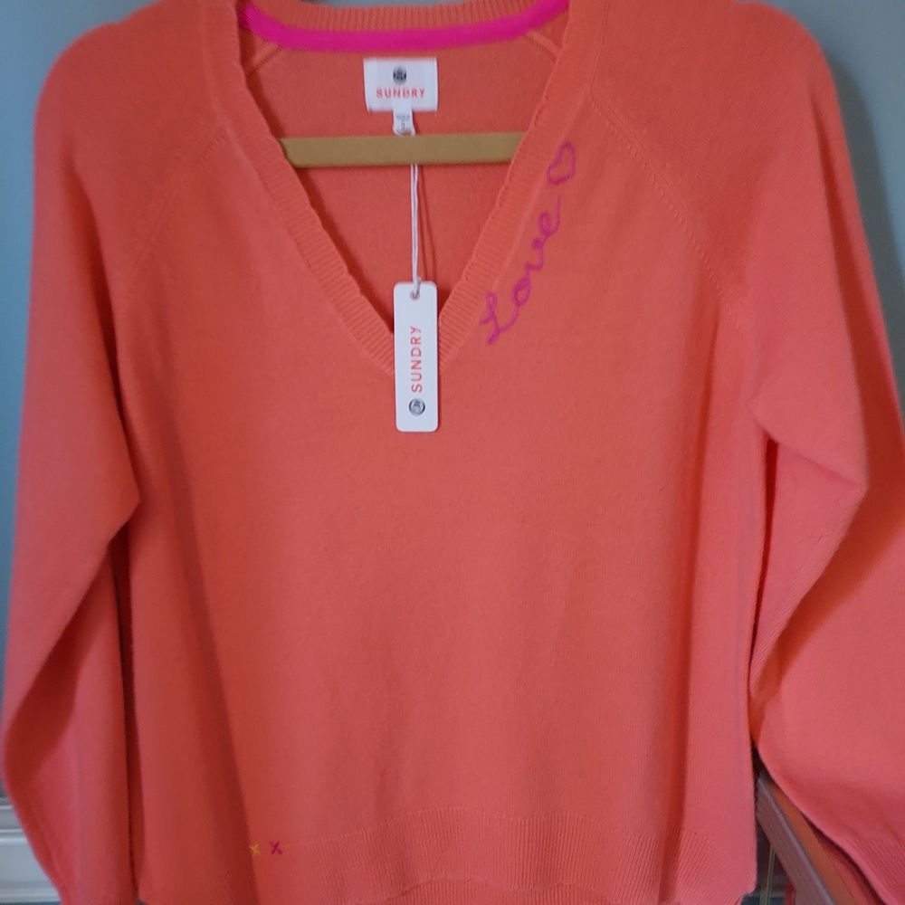 Sundry Coral V-Neck Oversized Sweater